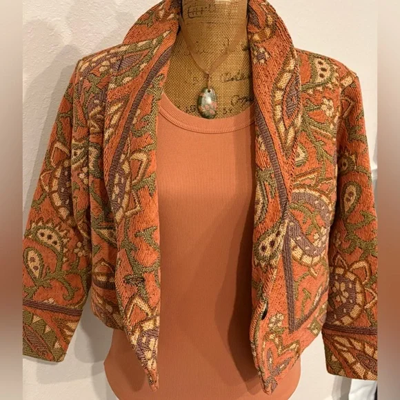 Coachella Vintage 90’s Sugar Street Weavers Tapestry Retro Jacket Persimmon SM - Picture 8 of 10